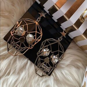 HALLOWEEN Bling Skeleton Dangle Star Accent Earrings NWT Silver Color